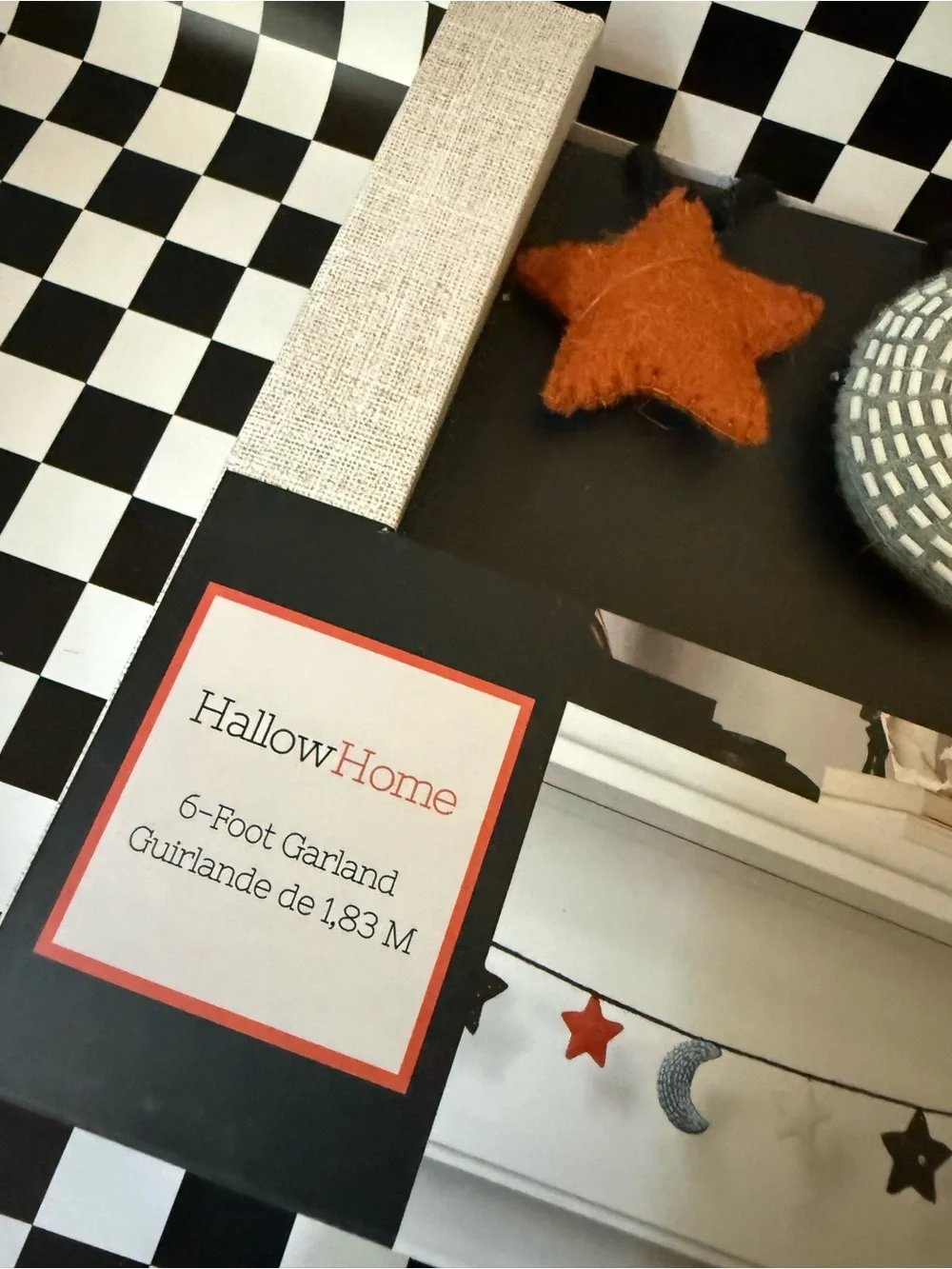 Star and Moon Felt Garland - Orange, Cream, Gray